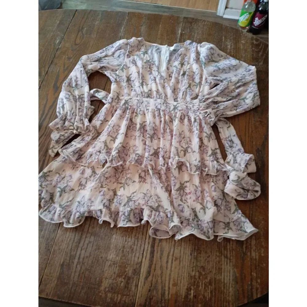 Small Petal & Pup Crepe Long Sleeve Floral Cottagecore Romantic Mini Dress VNeck